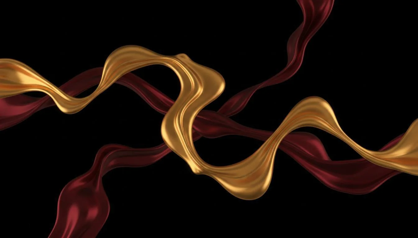Flowing gold and crimson shapes representing the platform's identity